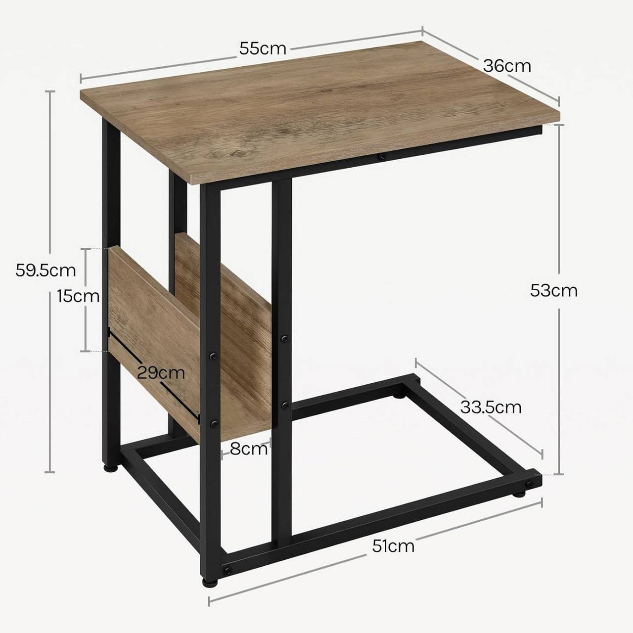 24goodz Side Table - Sturdy and Stylish - E1-Class Wood and Metal - For Living Room or Bedroom - Light Oak Finish - 55x36x59.5cm