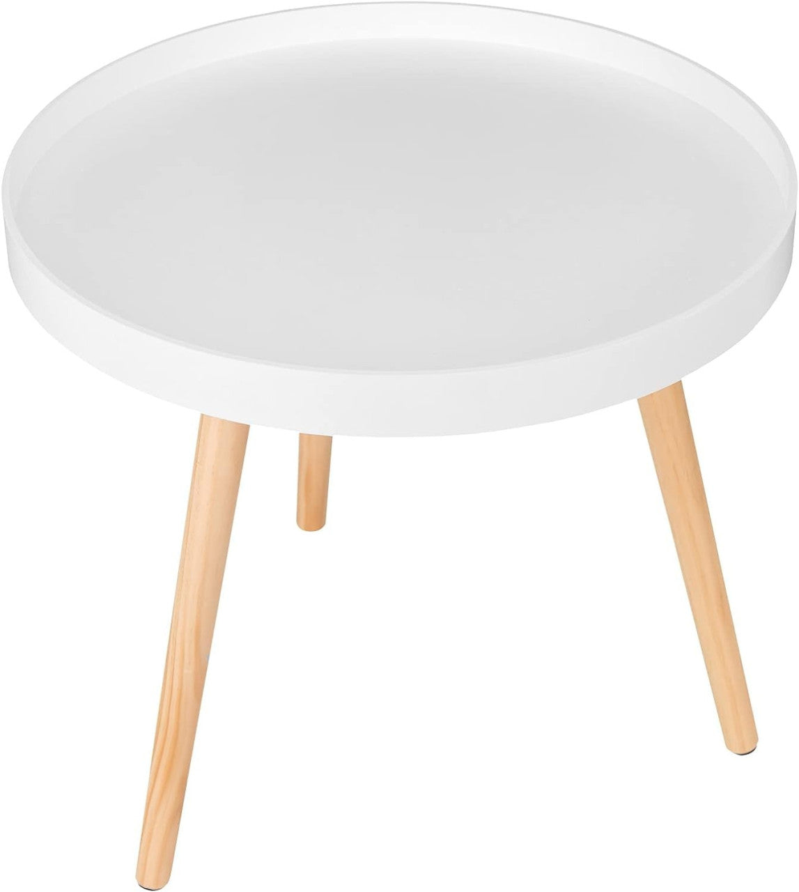 24goodz Round Side Table - Stylish and Practical Design - E1 MDF and Pine Wood - For Living Room and Bedroom - White 50x44cm - ws