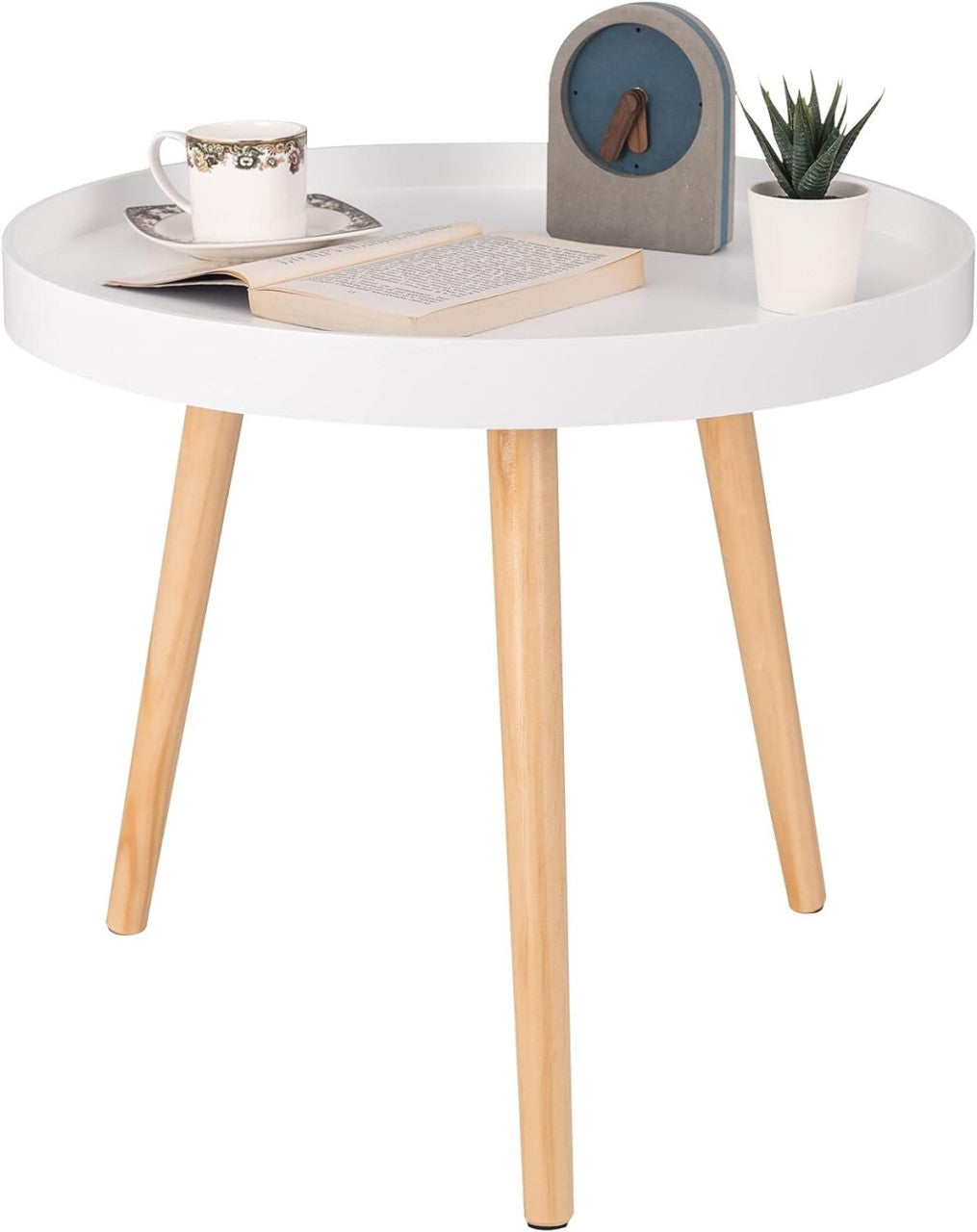 24goodz Round Side Table - Stylish and Practical Design - E1 MDF and Pine Wood - For Living Room and Bedroom - White 50x44cm - ws