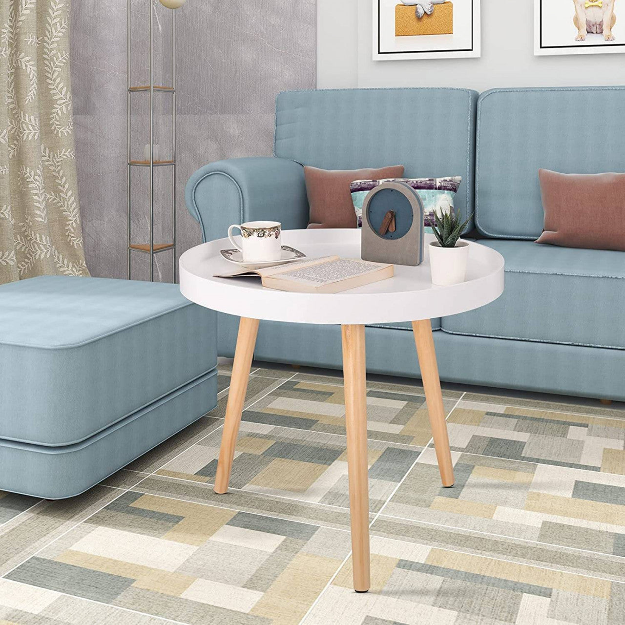 24goodz Round Side Table - Stylish and Practical Design - E1 MDF and Pine Wood - For Living Room and Bedroom - White 50x44cm - ws