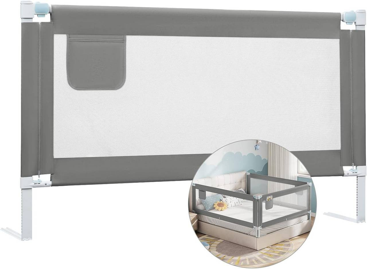24goodz Safety Bed Rail for Kids - Stable & Safe Design - Adjustable Height - 300D Oxford Fabric - Dark Grey - 150 cm