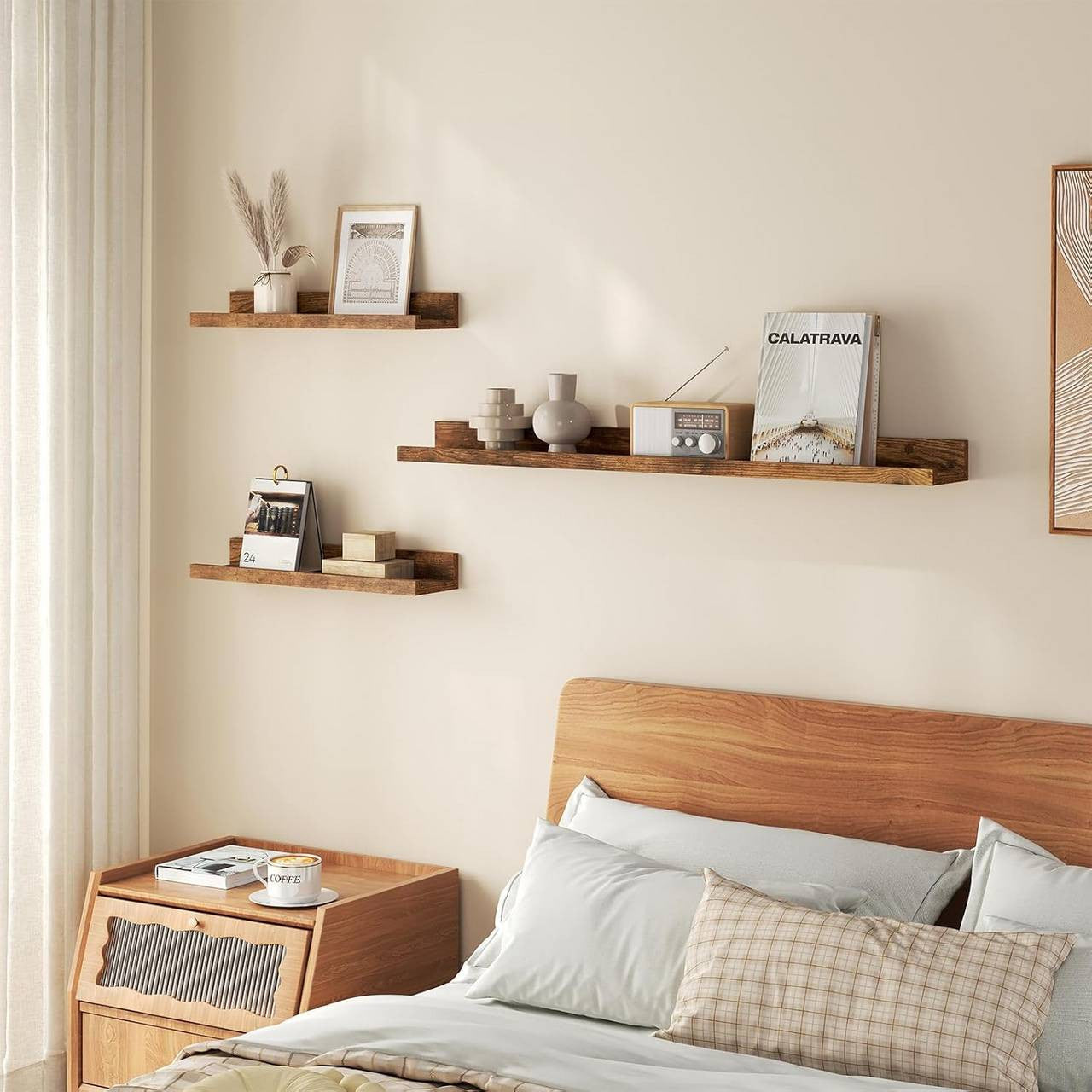 24goodz Floating Shelf Set of 3 - Stylish Storage Solution - Durable MDF - For Home Decor - Rustic Brown