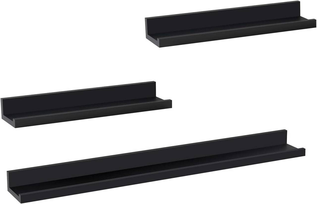 24goodz Floating Shelf Set of 3 - Stylish Storage Solution - Durable MDF - For Home Decor - Black