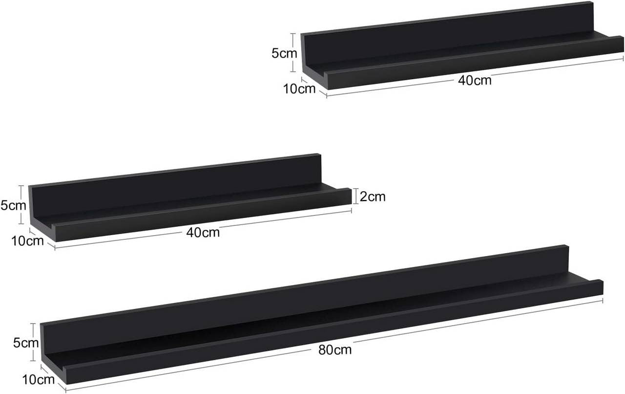 24goodz Floating Shelf Set of 3 - Stylish Storage Solution - Durable MDF - For Home Decor - Black
