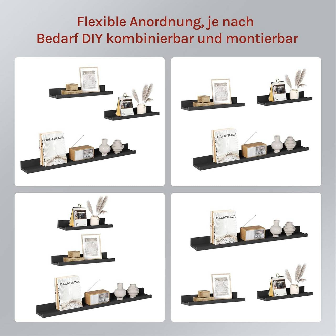 24goodz Floating Shelf Set of 3 - Stylish Storage Solution - Durable MDF - For Home Decor - Black