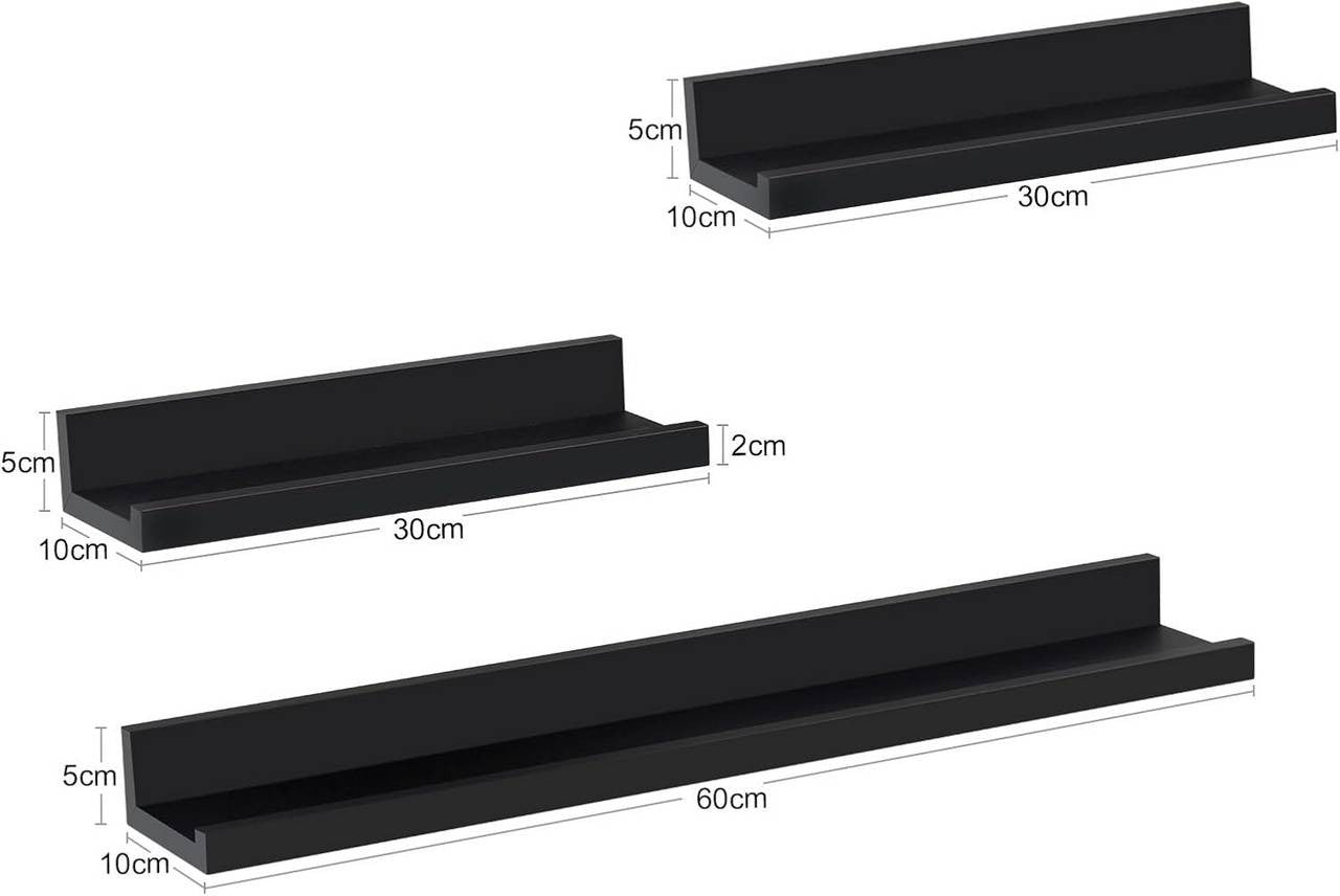 24goodz Floating Shelf Set of 3 - Stylish Storage Solution - Durable MDF - For Home Decor - Black