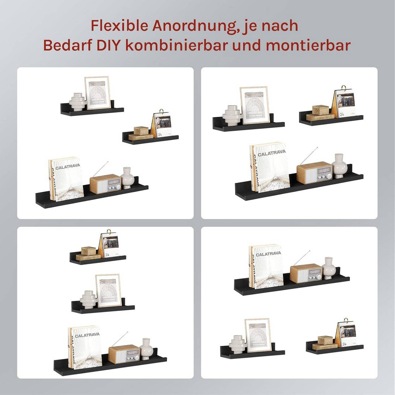 24goodz Floating Shelf Set of 3 - Stylish Storage Solution - Durable MDF - For Home Decor - Black