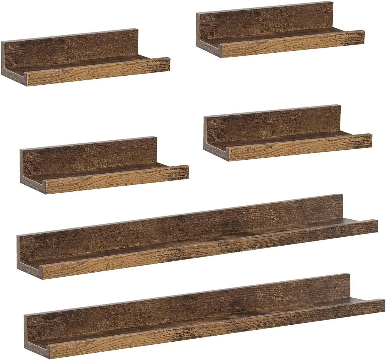 24goodz Floating Shelf Set of 6 - Space-Saving Design - Easy to Install - MDF - For Home Decor - White and Vintage Brown
