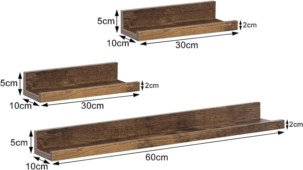 24goodz Floating Shelf Set of 6 - Space-Saving Design - Easy to Install - MDF - For Home Decor - White and Vintage Brown