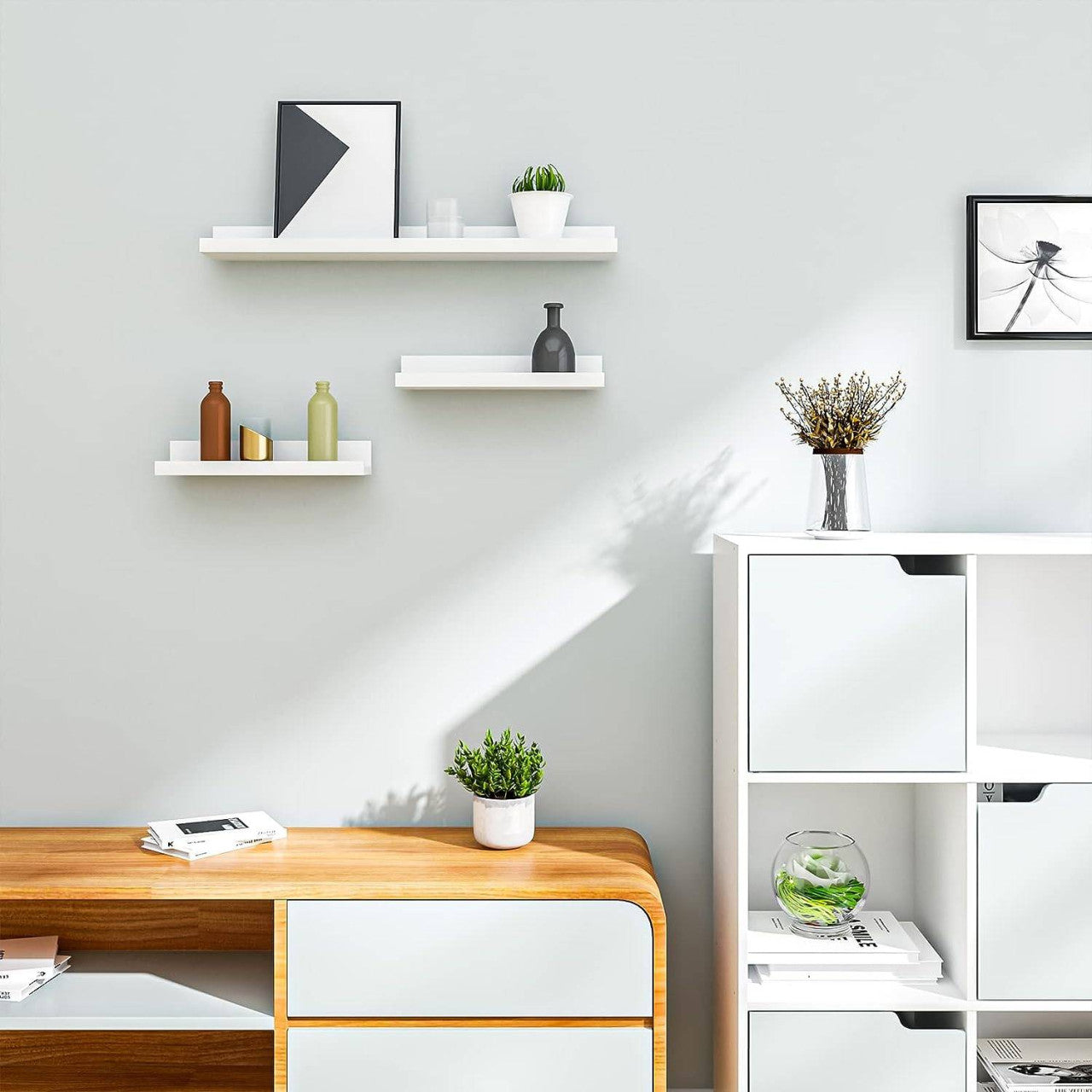 24goodz Set of 6 Floating Shelves - Space-Saving Design - Easy to Mount - MDF - For Home and Living - White