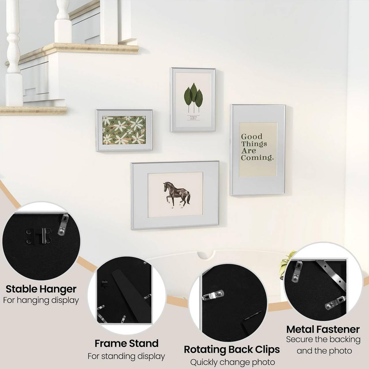 24goodz Set of 2 Photo Frames - Versatile Display Options - Premium Aluminium and Plexiglass - Perfect for Home Decor - Black/Silver