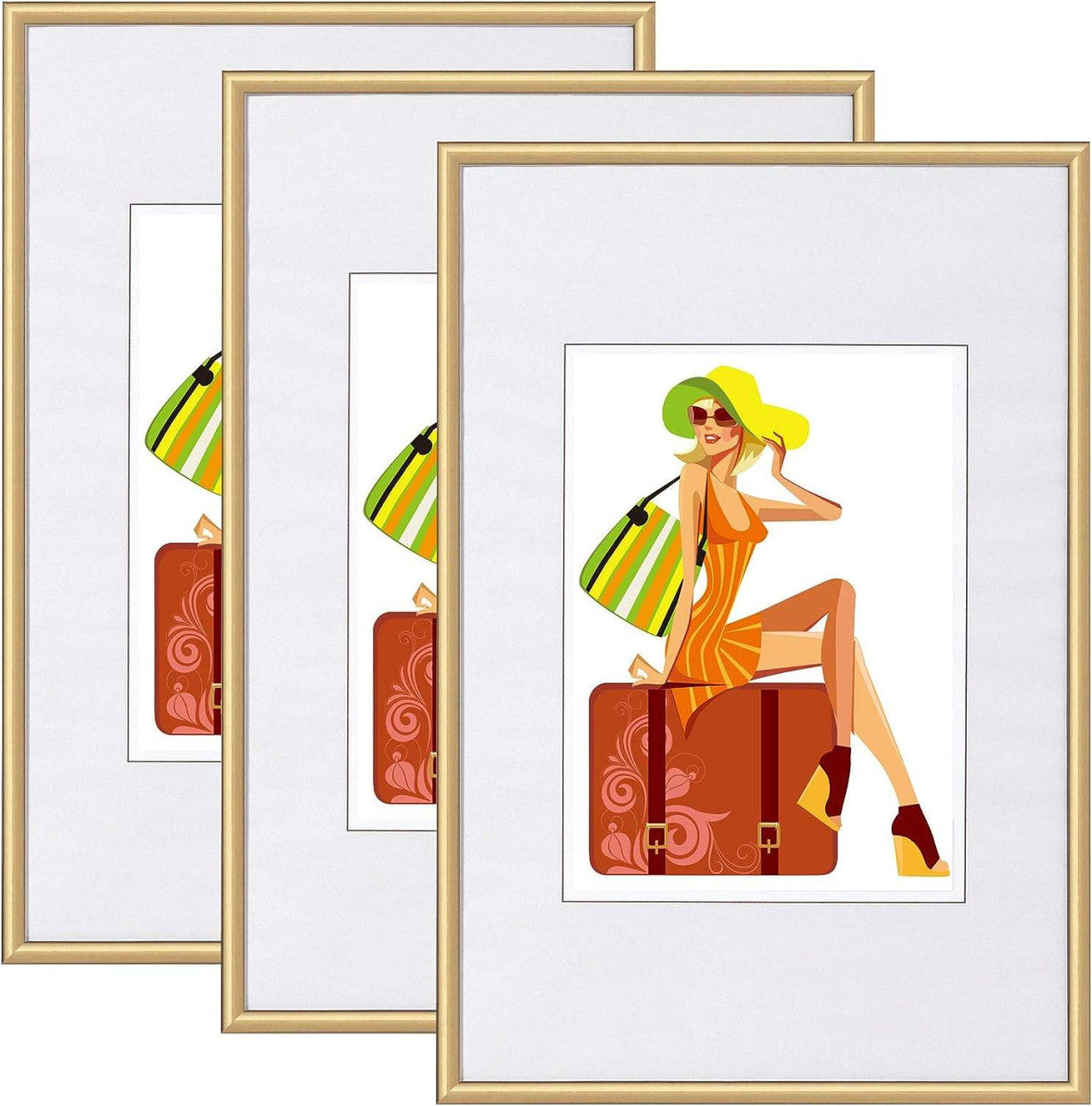24goodz Photo Frame Set of 3 - Durable and Stylish - Plastic and Glass - For Everyone - Black/White/Gold - gd