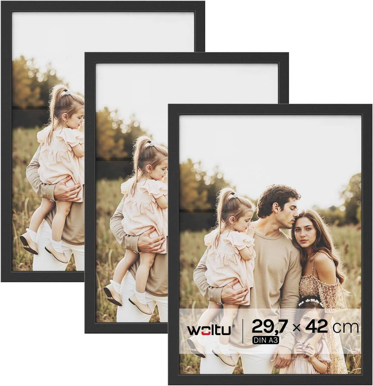 24goodz Set of 3 Photo Frames - High-Quality MDF - Versatile Display Options - MDF - For Everyone - Black