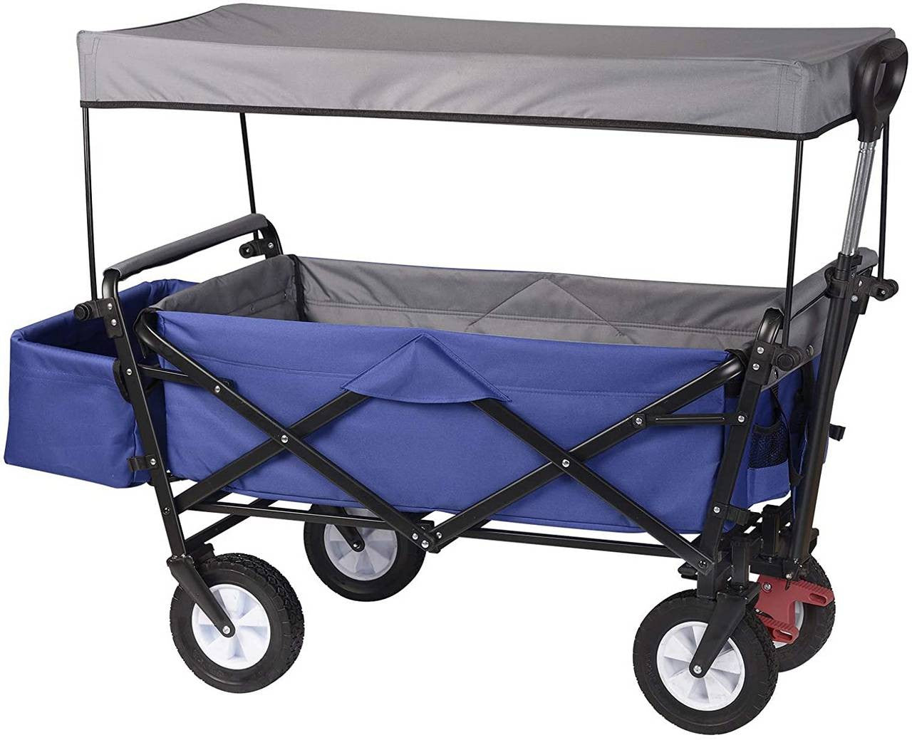 24goodz Foldable Wagon with Roof - Sturdy and Durable Design - 600D Polyester - For Outdoor Adventures - Blue - blg