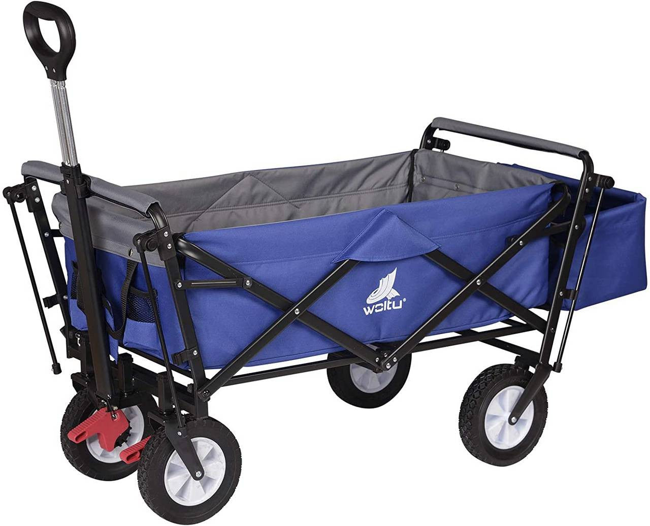 24goodz Foldable Wagon with Roof - Sturdy and Durable Design - 600D Polyester - For Outdoor Adventures - Blue - blg