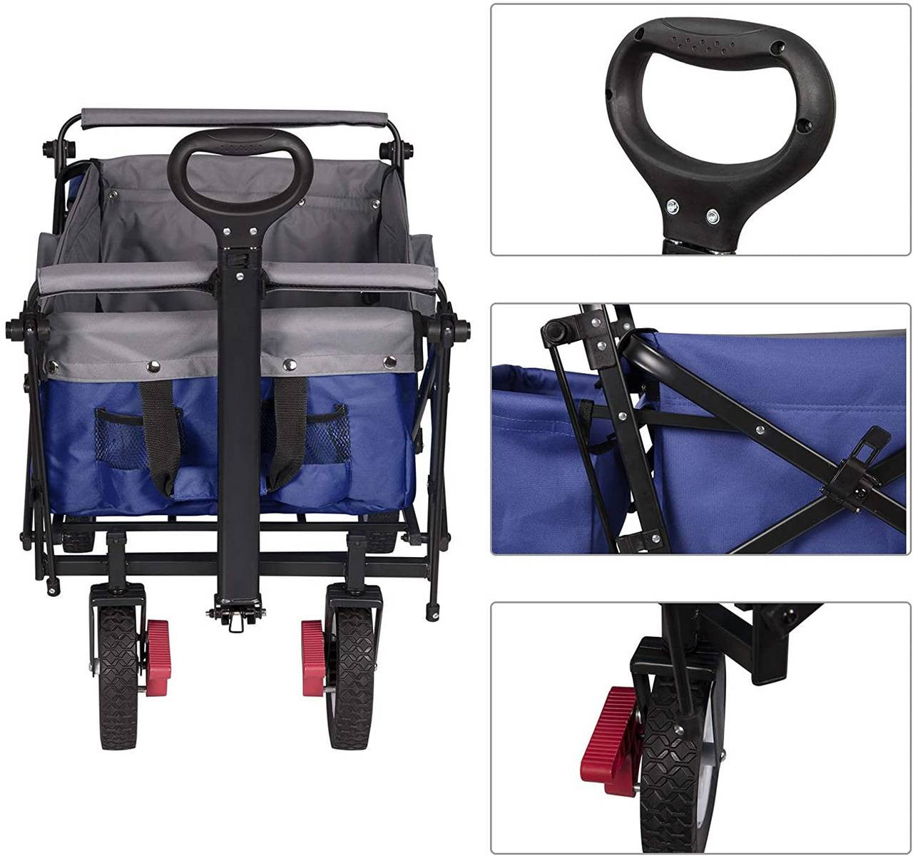 24goodz Foldable Wagon with Roof - Sturdy and Durable Design - 600D Polyester - For Outdoor Adventures - Blue - blg