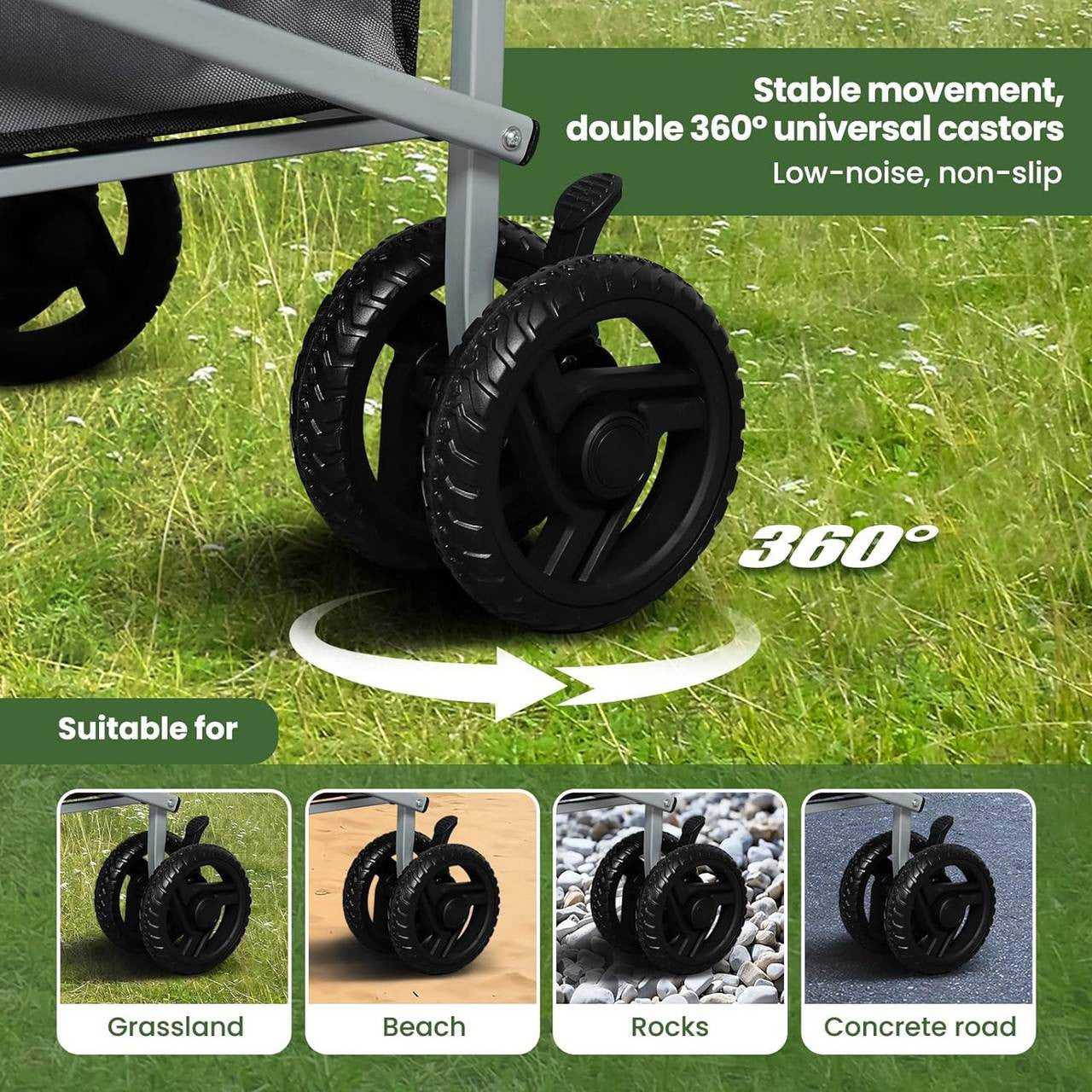 24goodz Foldable Hand Cart with Brake - Easy to Store - 80 kg Load Capacity - Metal and 600D Oxford Fabric - Dark Grey
