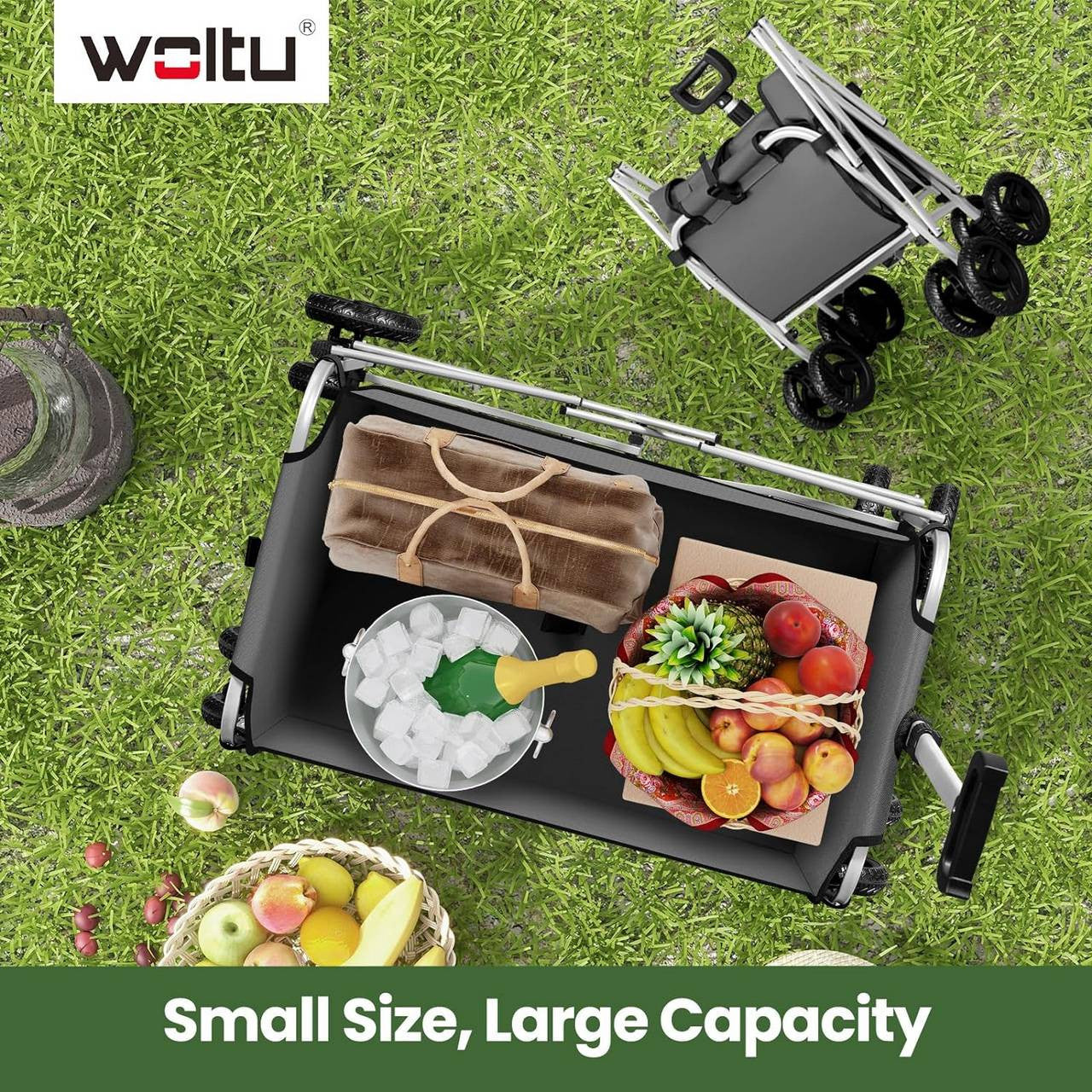 24goodz Foldable Hand Cart with Brake - Easy to Store - 80 kg Load Capacity - Metal and 600D Oxford Fabric - Dark Grey