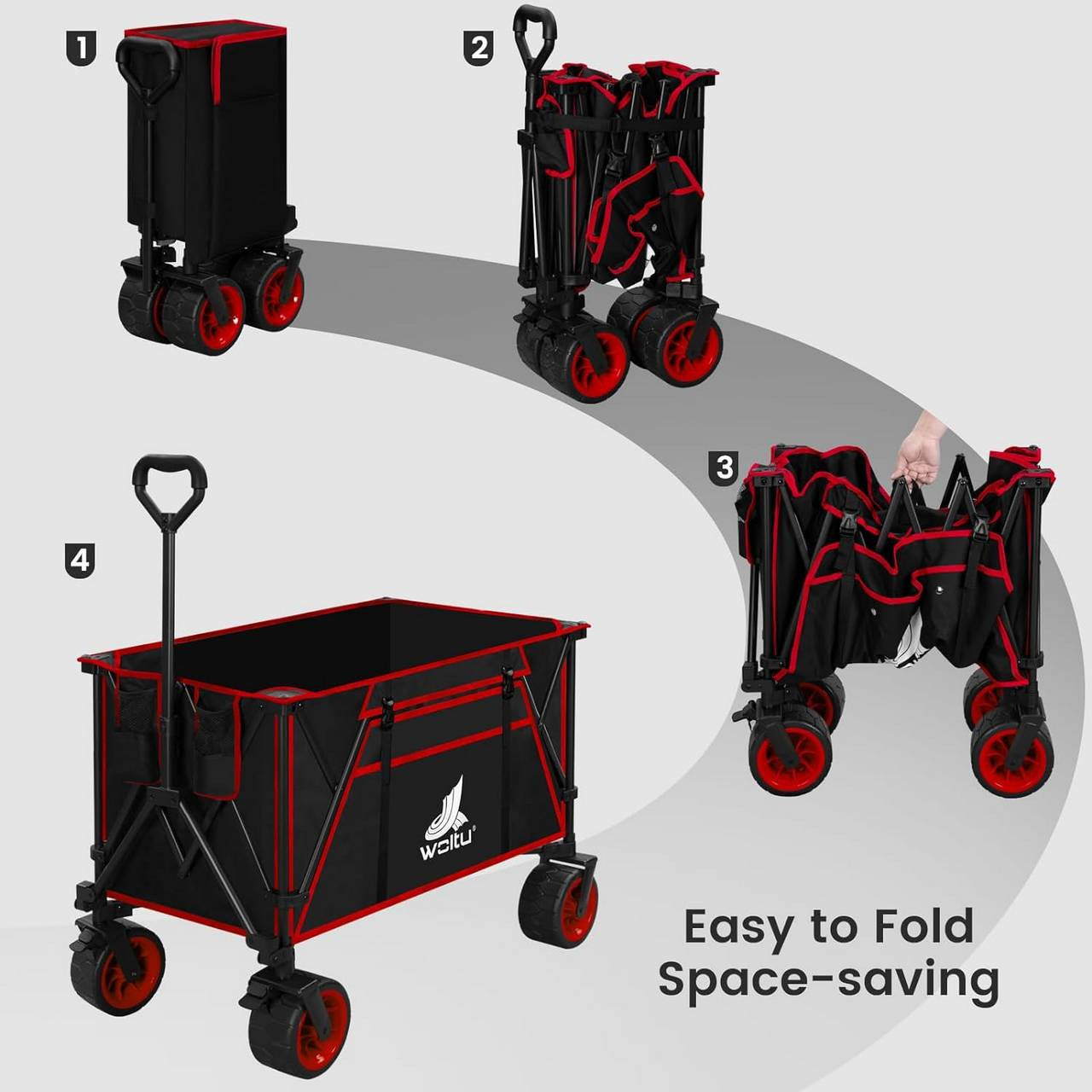 24goodz Foldable Hand Cart - Portable & Easy to Store - Coated Steel - For Outdoor Adventures - Black + Red