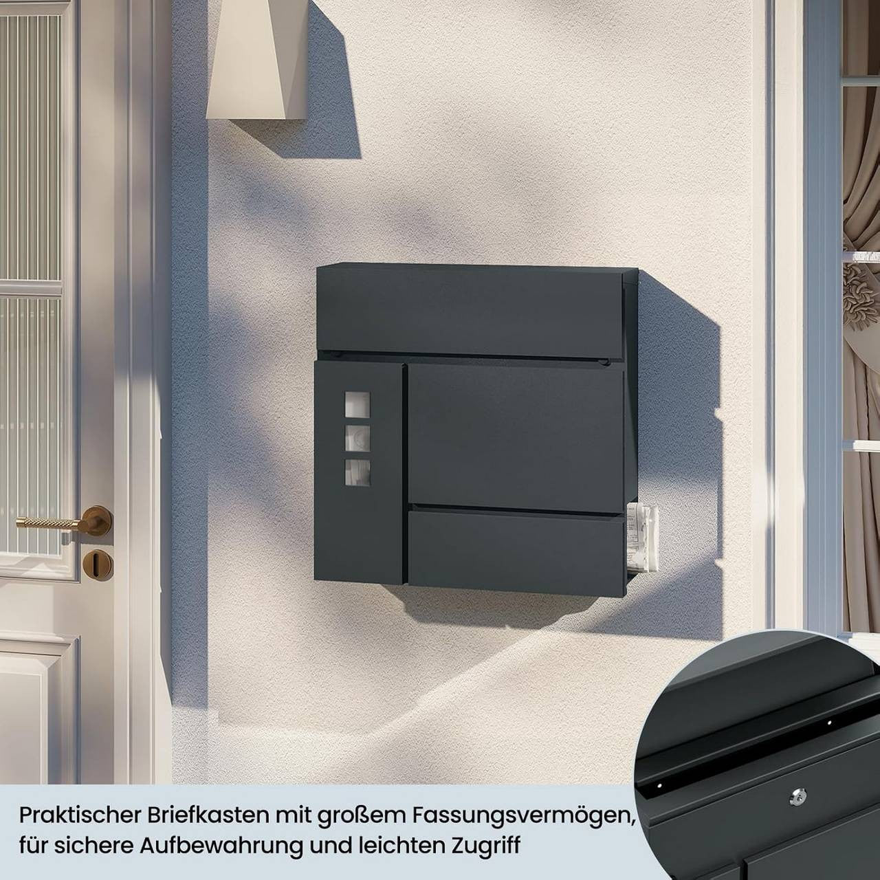 24goodz Stylish Mailbox with Newspaper Compartment - Modern Design - Practical Hinged Lid - Galvanized Steel - Anthracite - 37x37x10.5 cm