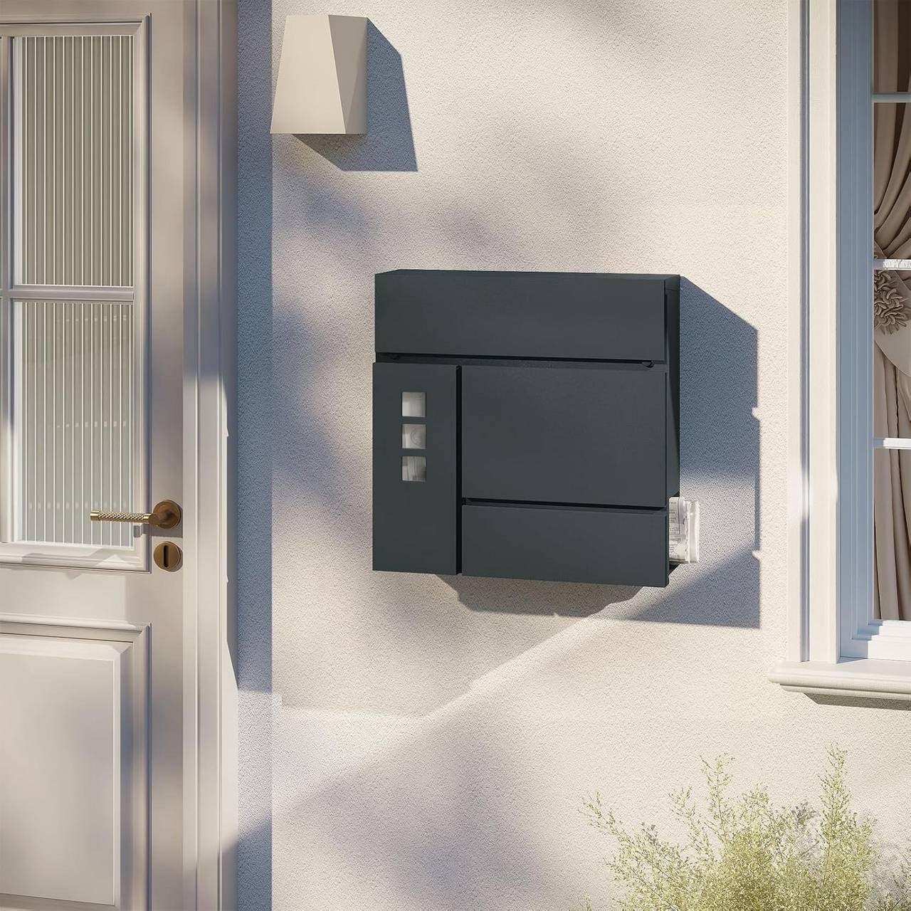 24goodz Stylish Mailbox with Newspaper Compartment - Modern Design - Practical Hinged Lid - Galvanized Steel - Anthracite - 37x37x10.5 cm