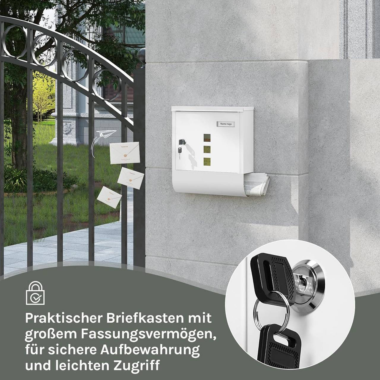 24goodz Mailbox with Newspaper Compartment - Modern and Stylish Design - Galvanized Steel - For Home Use - White