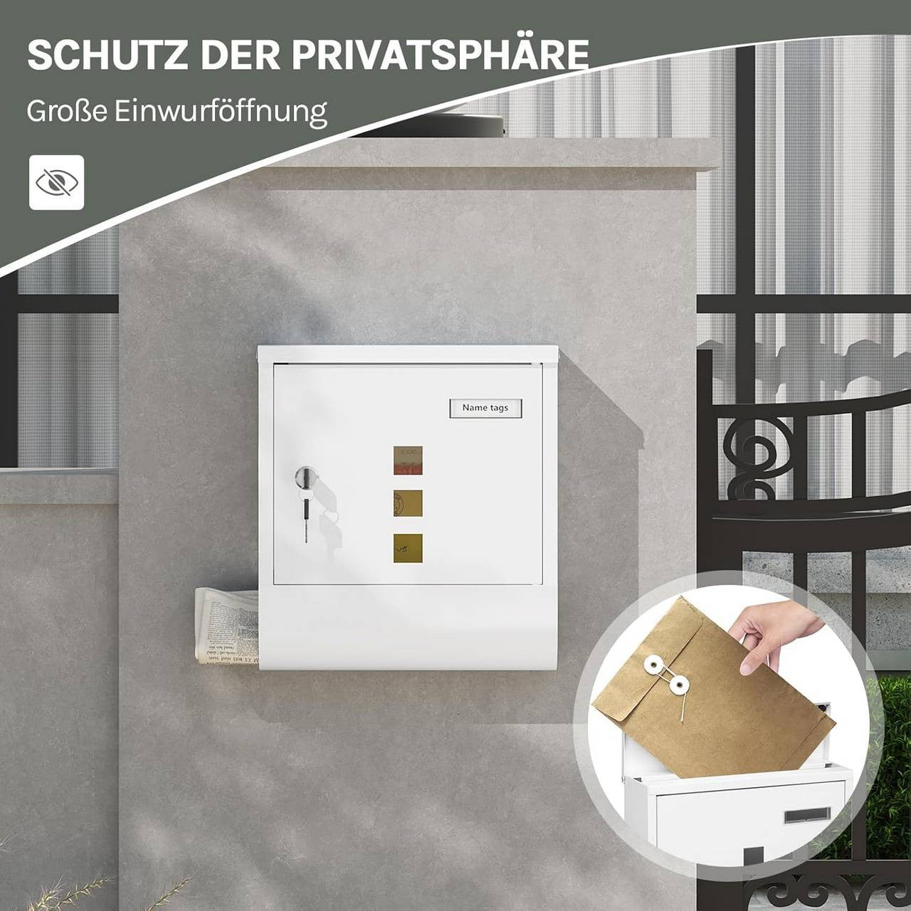 24goodz Mailbox with Newspaper Compartment - Modern and Stylish Design - Galvanized Steel - For Home Use - White