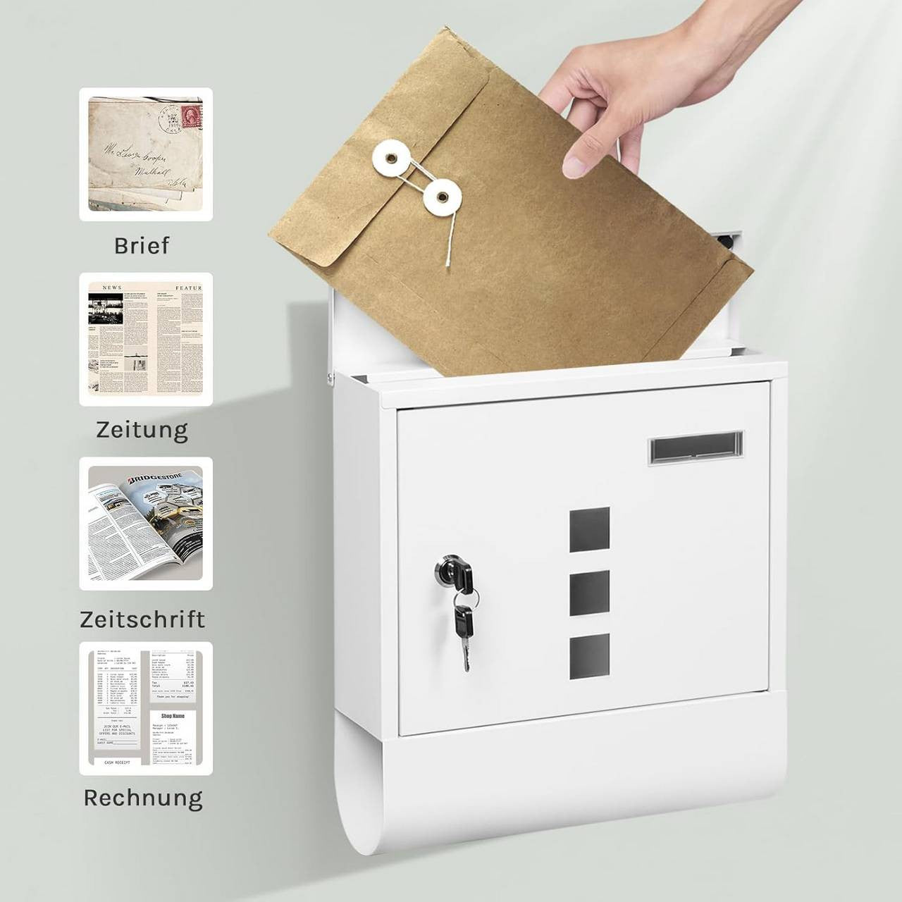 24goodz Mailbox with Newspaper Compartment - Modern and Stylish Design - Galvanized Steel - For Home Use - White