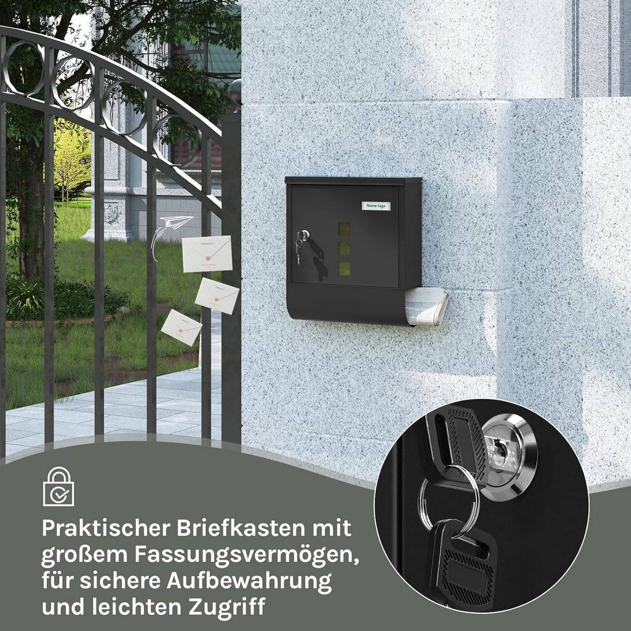 24goodz Mailbox with Newspaper Compartment - Modern Design - Durable Galvanized Steel - For Home - Anthracite/White/Black/Grey - 30.5 x 33.5 x 10 cm