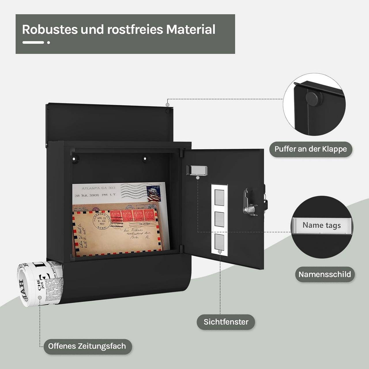 24goodz Mailbox with Newspaper Compartment - Modern Design - Durable Galvanized Steel - For Home - Anthracite/White/Black/Grey - 30.5 x 33.5 x 10 cm