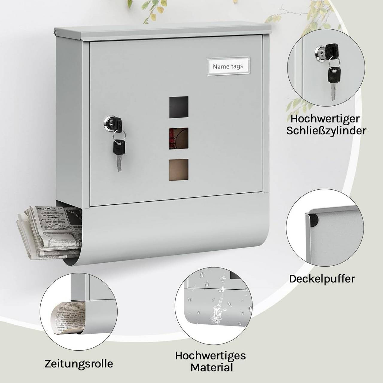 24goodz Mailbox with Newspaper Compartment - Modern Design - Galvanized Steel - For Homeowners - Grey