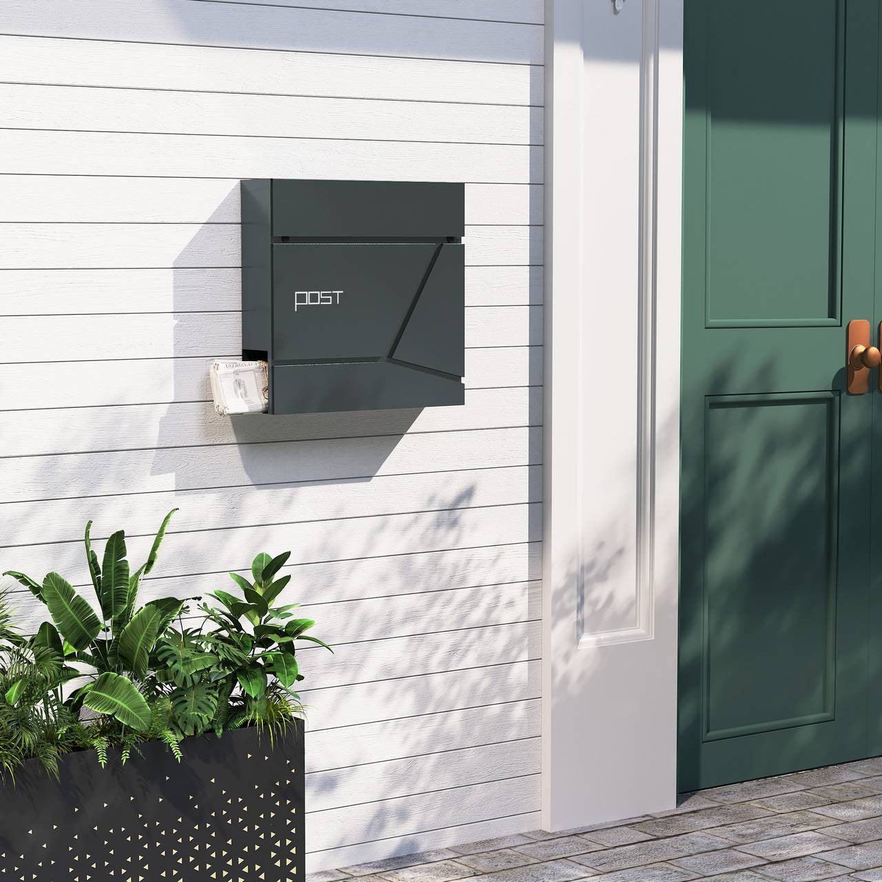 24goodz Modern Wall-Mounted Mailbox with Newspaper Compartment - Elegant Design - High-Quality Galvanized Steel - For Homeowners - Anthracite
