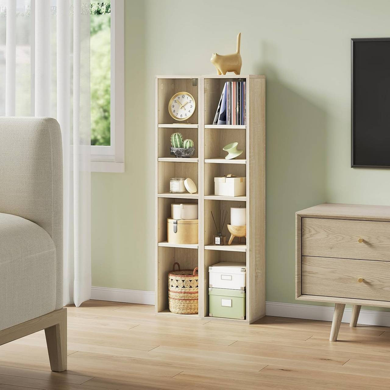 24goodz Cube Shelf Set of 2 - Ample Storage Space - Easy to Assemble - MDF - For Home Organization - Light Oak