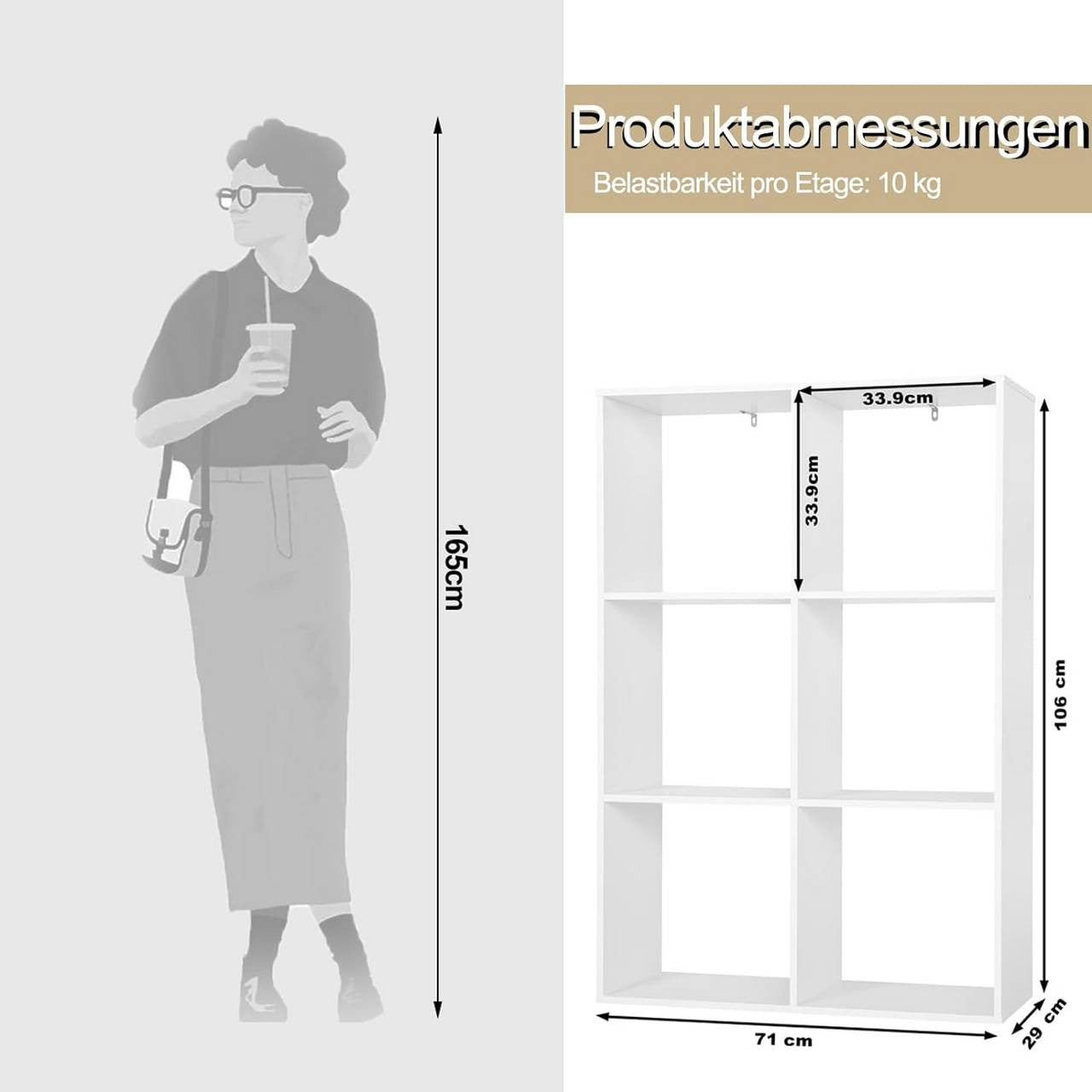 24goodz White Bookshelf with 3 Levels - Ample Storage Space - E1 Wood Material - For Home & Office - 71 x 106 x 29 cm