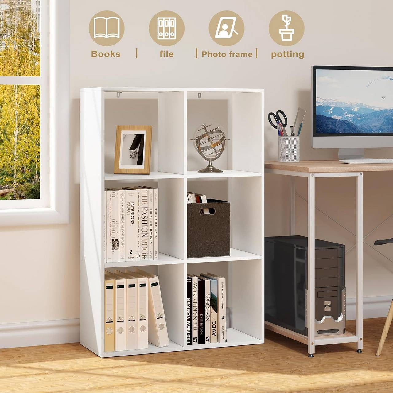 24goodz White Bookshelf with 3 Levels - Ample Storage Space - E1 Wood Material - For Home & Office - 71 x 106 x 29 cm