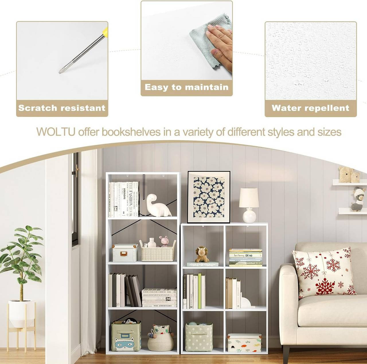 24goodz White Bookshelf with 3 Levels - Ample Storage Space - E1 Wood Material - For Home & Office - 71 x 106 x 29 cm