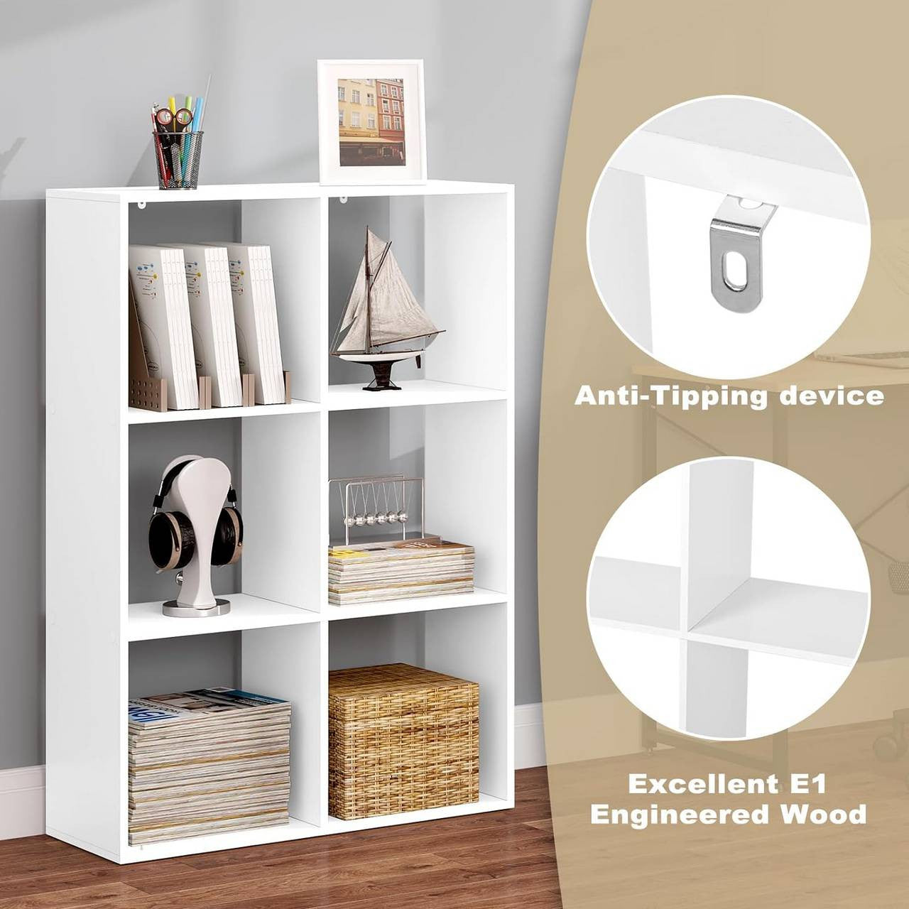 24goodz White Bookshelf with 3 Levels - Ample Storage Space - E1 Wood Material - For Home & Office - 71 x 106 x 29 cm