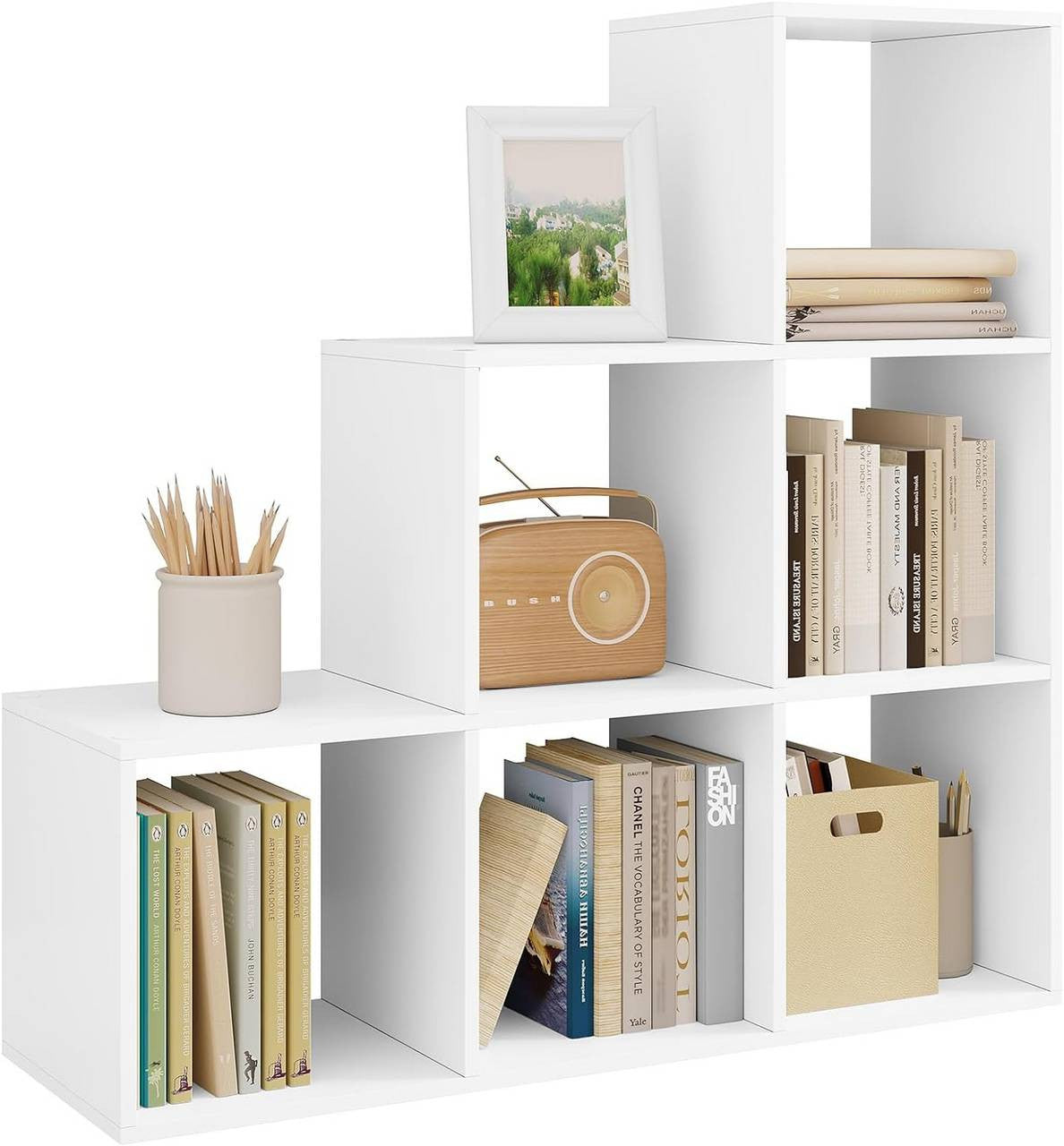 24goodz Bookshelf with 6 Compartments - Stylish and Chic Design - E1 Wood Material - White - 90x29x90 cm