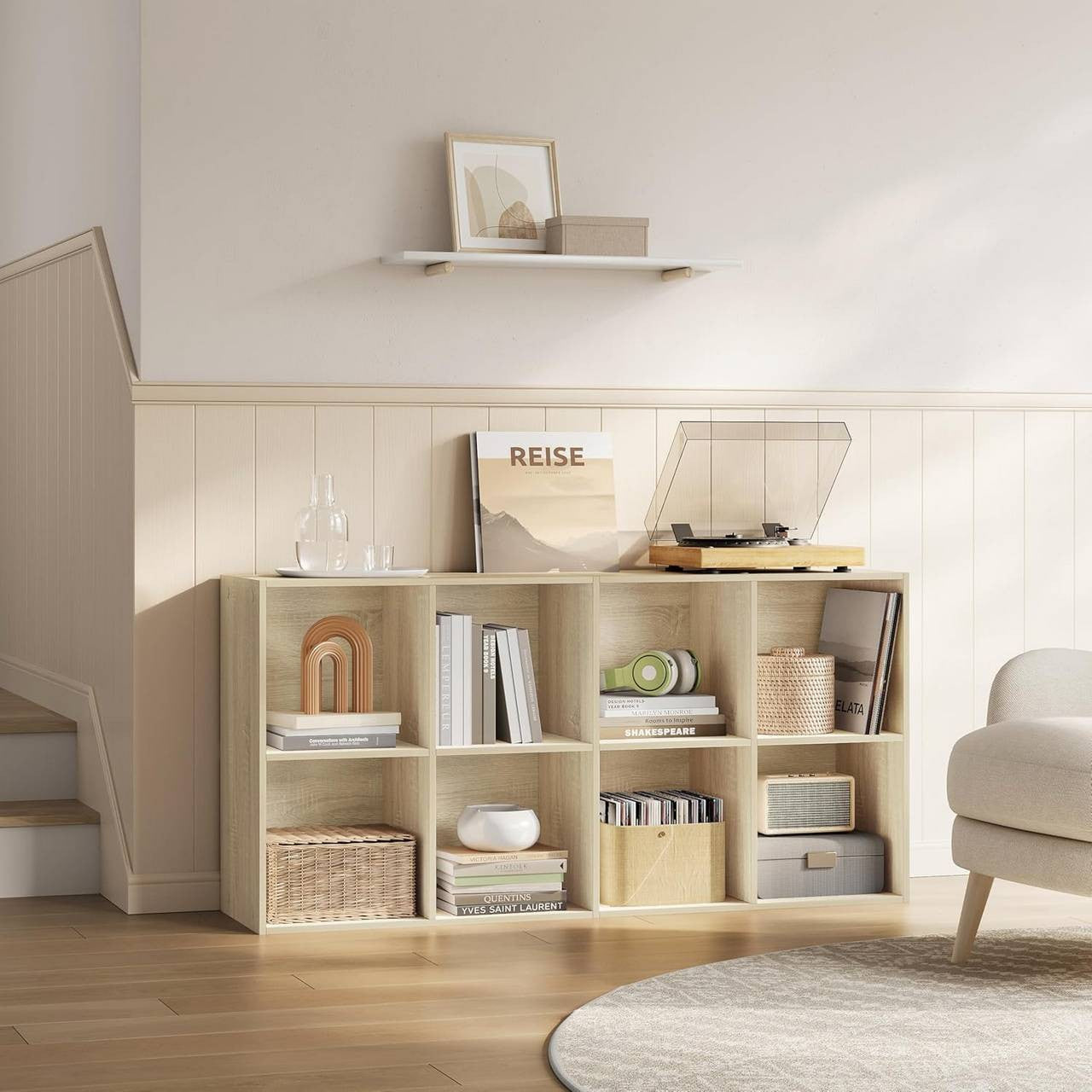 24goodz 8-Cube Bookcase - Sturdy and Safe Design - Easy to Assemble - MDF - For Home and Office - Light Oak