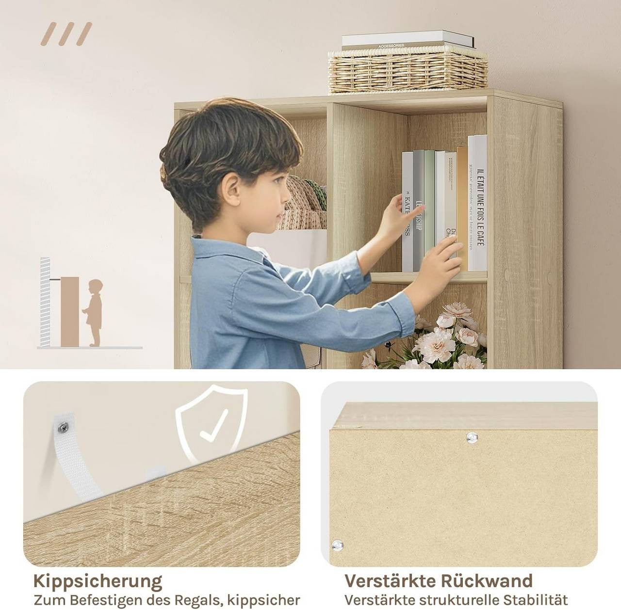 24goodz 8-Cube Bookcase - Sturdy and Safe Design - Easy to Assemble - MDF - For Home and Office - Light Oak