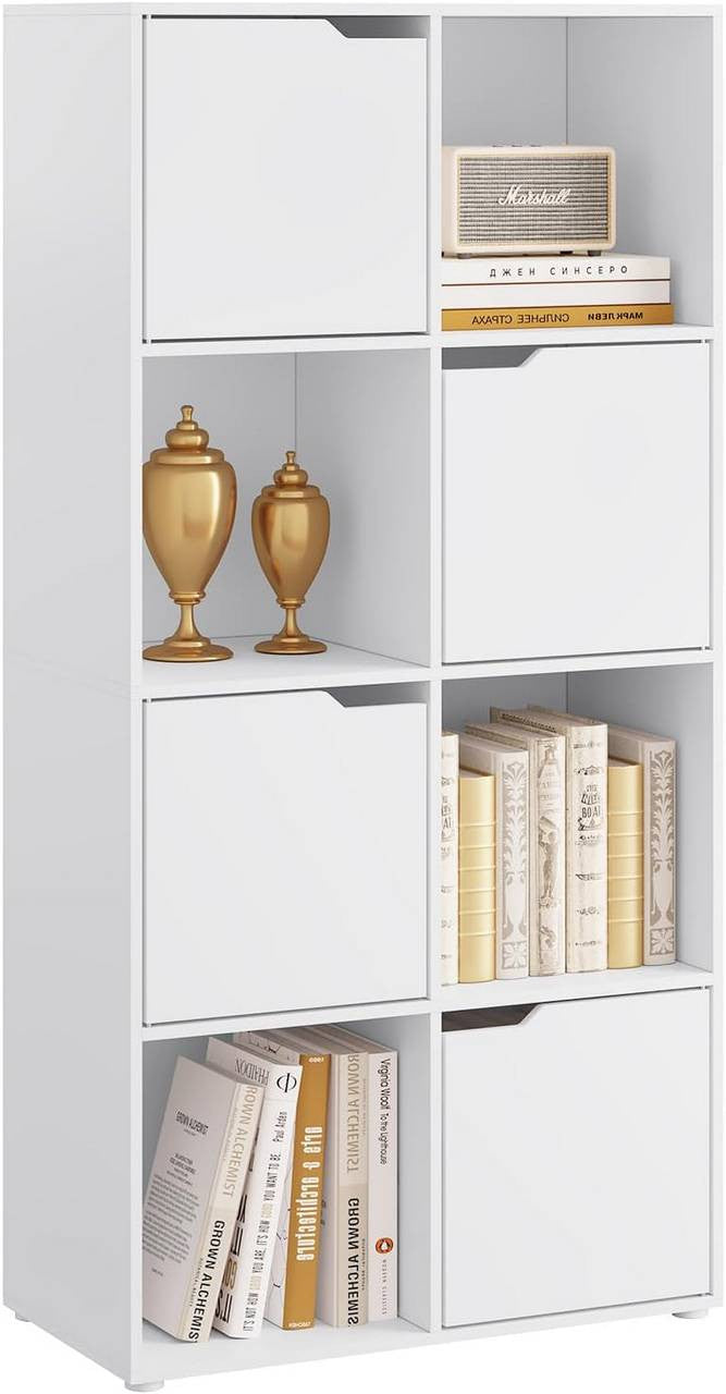 24goodz 8-Cube Bookcase with 4 Doors - Space-Saving Design - E1 Wood Material - For Home and Office - White/Oak