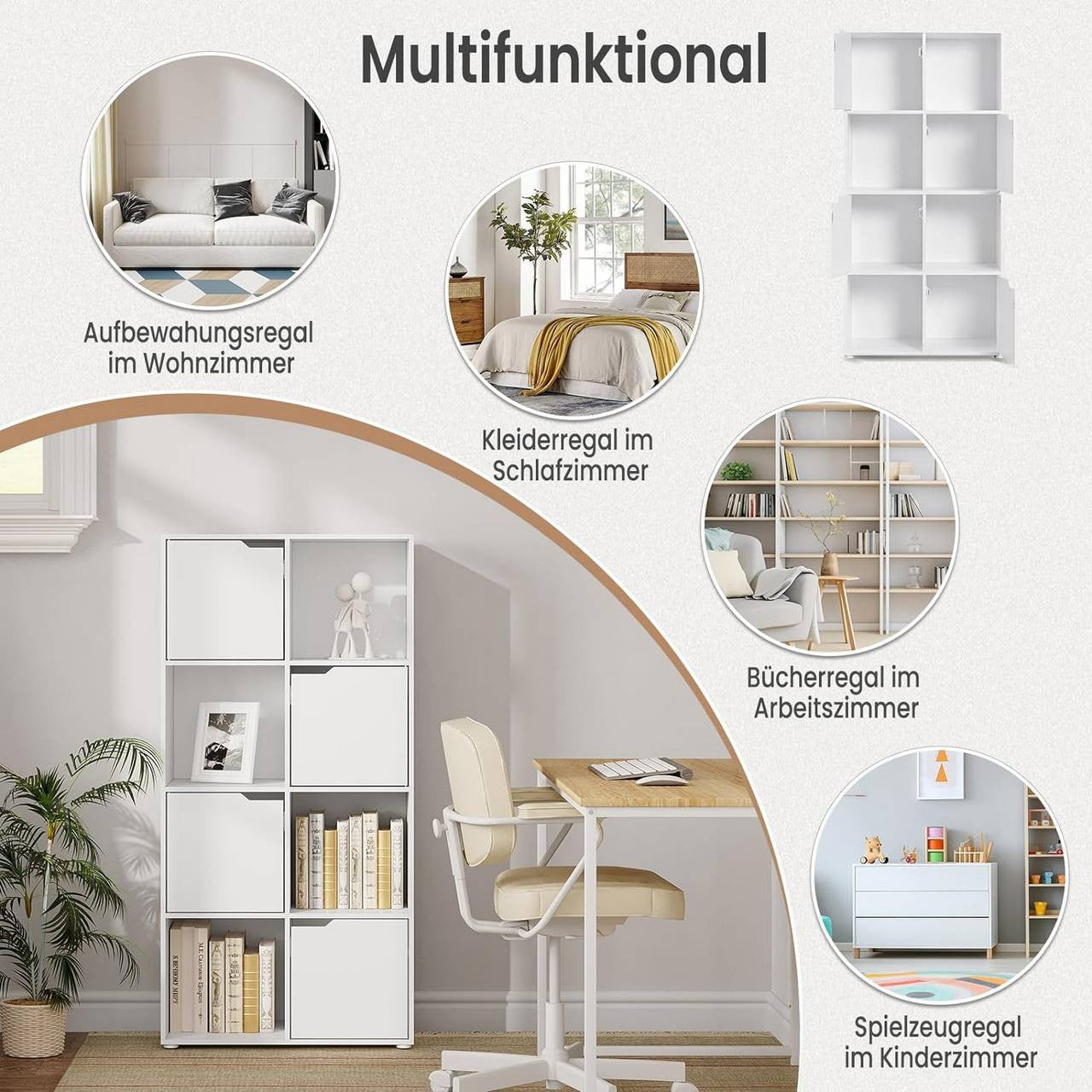 24goodz 8-Cube Bookcase with 4 Doors - Space-Saving Design - E1 Wood Material - For Home and Office - White/Oak