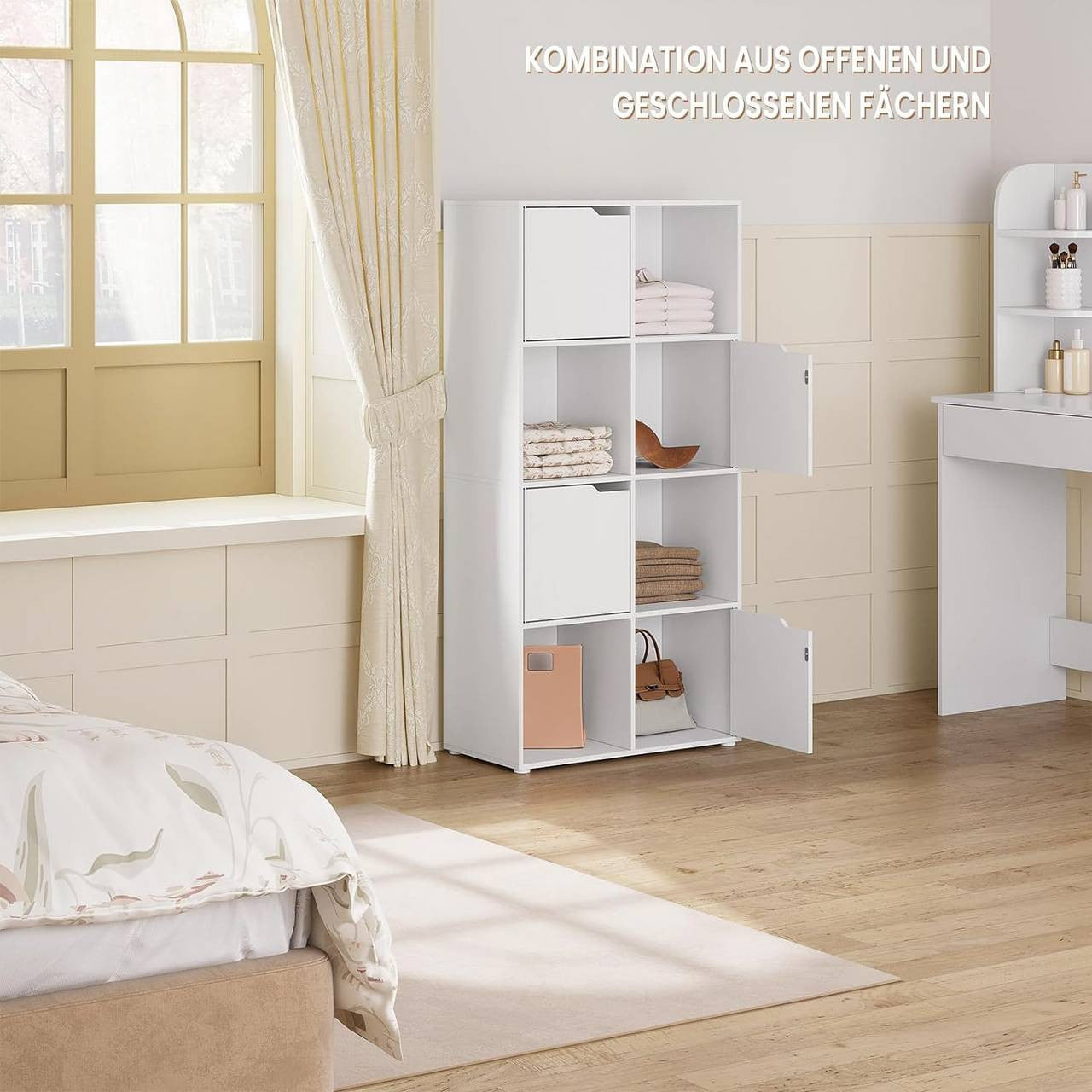 24goodz 8-Cube Bookcase with 4 Doors - Space-Saving Design - E1 Wood Material - For Home and Office - White/Oak