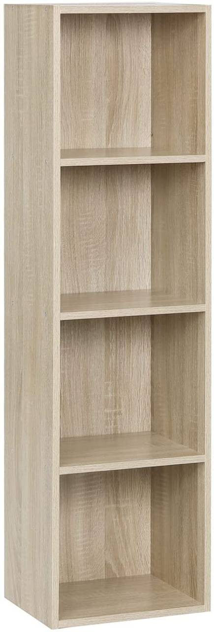 24goodz Open Bookshelf with 4 Compartments - Stable and Safe Design - E1 Particle Board with Melamine Veneer - For Home and Office - Oak - hei