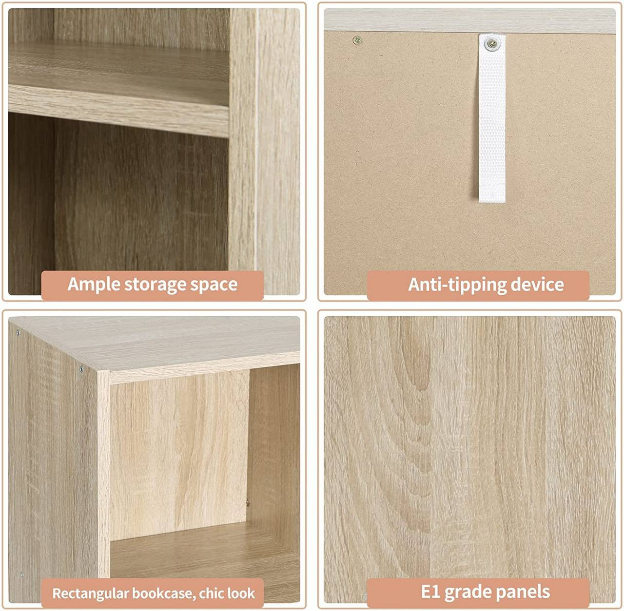 24goodz Open Bookshelf with 4 Compartments - Stable and Safe Design - E1 Particle Board with Melamine Veneer - For Home and Office - Oak - hei