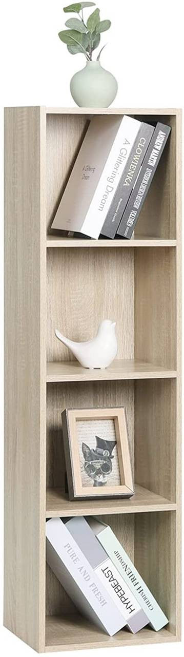 24goodz Open Bookshelf with 4 Compartments - Stable and Safe Design - E1 Particle Board with Melamine Veneer - For Home and Office - Oak - hei
