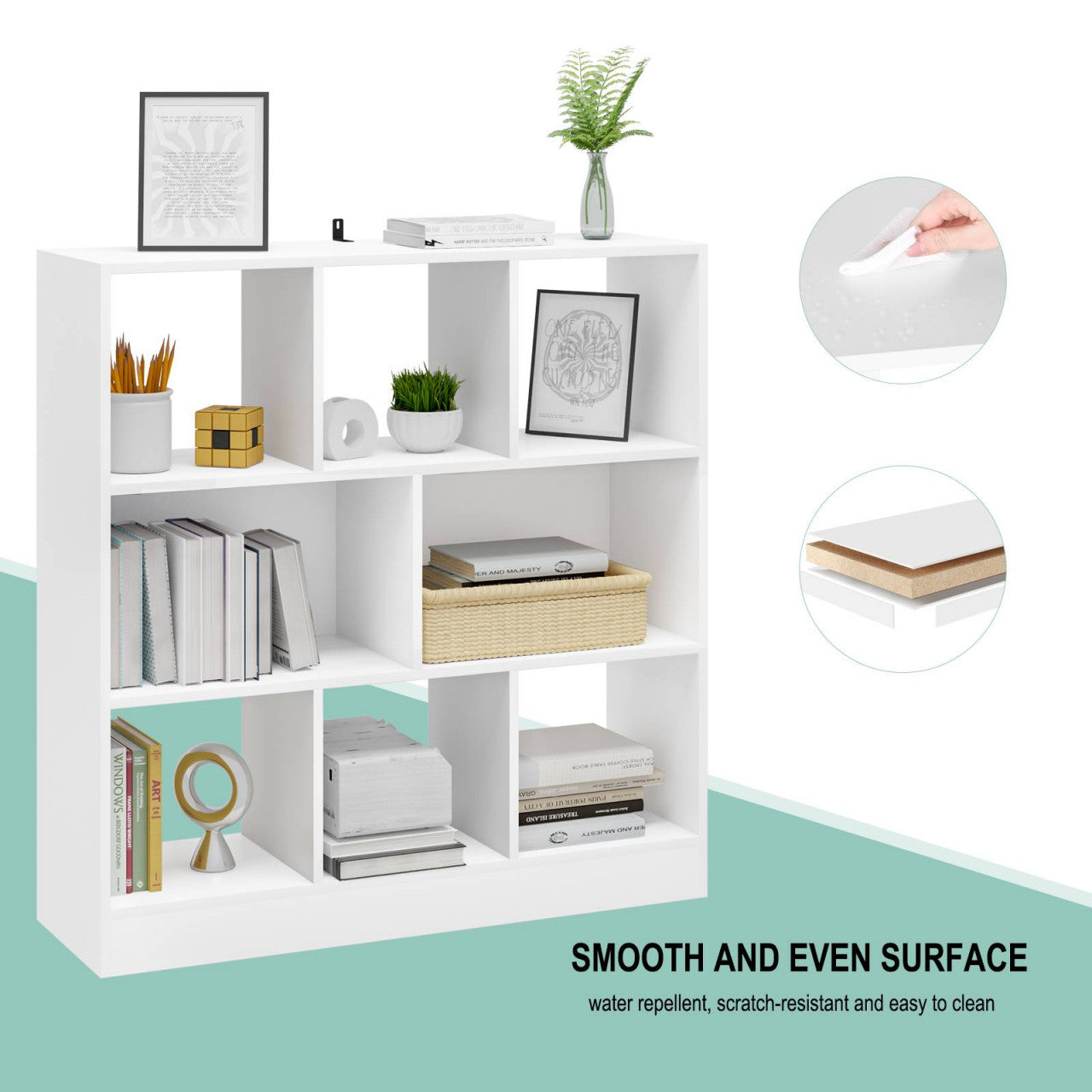 24goodz White Bookshelf with 8 Shelves - Robust and Versatile - E1 Particle Board - For Home and Office - 97.5 x 100 x 30 cm - ws