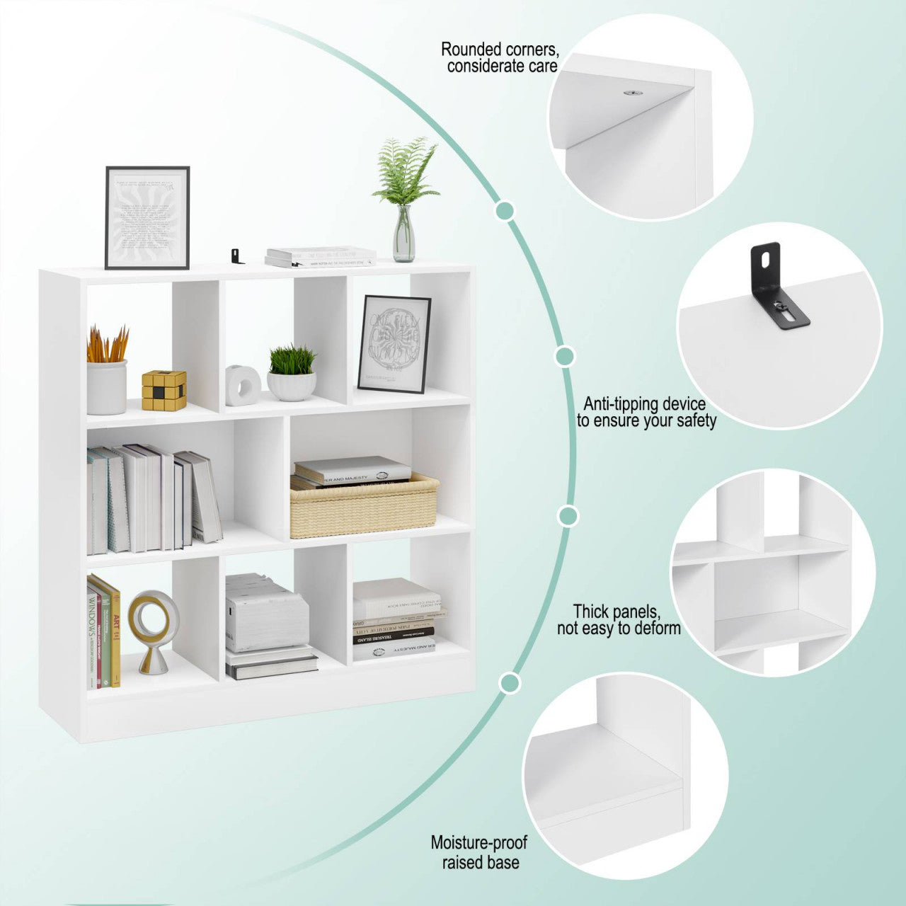 24goodz White Bookshelf with 8 Shelves - Robust and Versatile - E1 Particle Board - For Home and Office - 97.5 x 100 x 30 cm - ws