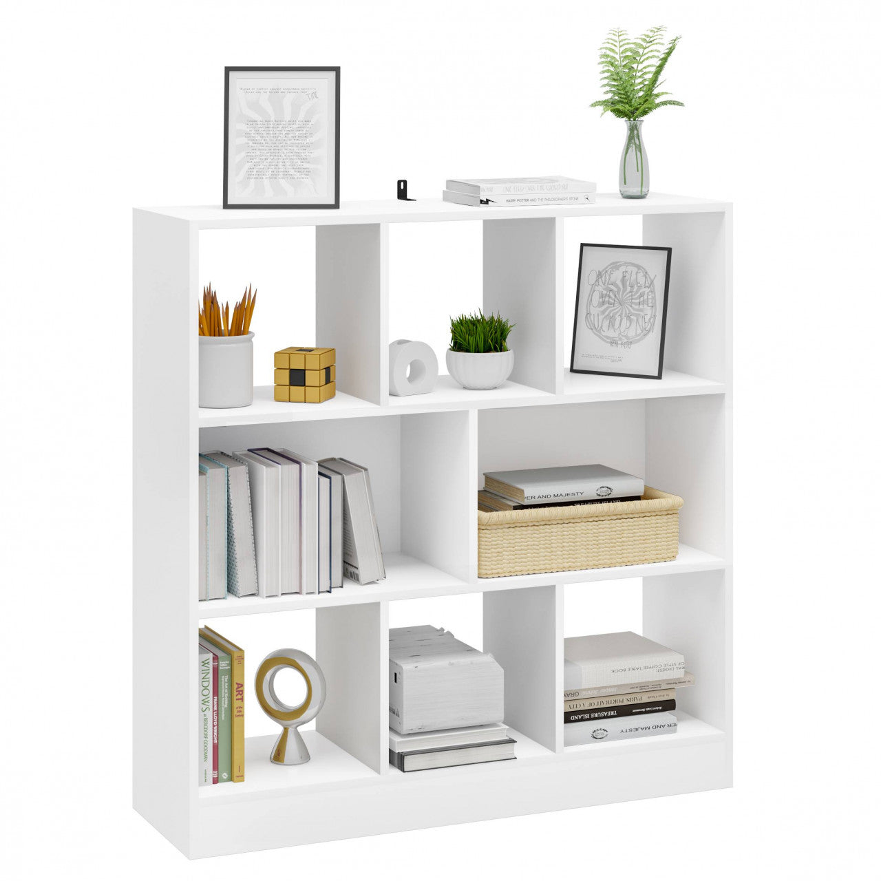 24goodz White Bookshelf with 8 Shelves - Robust and Versatile - E1 Particle Board - For Home and Office - 97.5 x 100 x 30 cm - ws