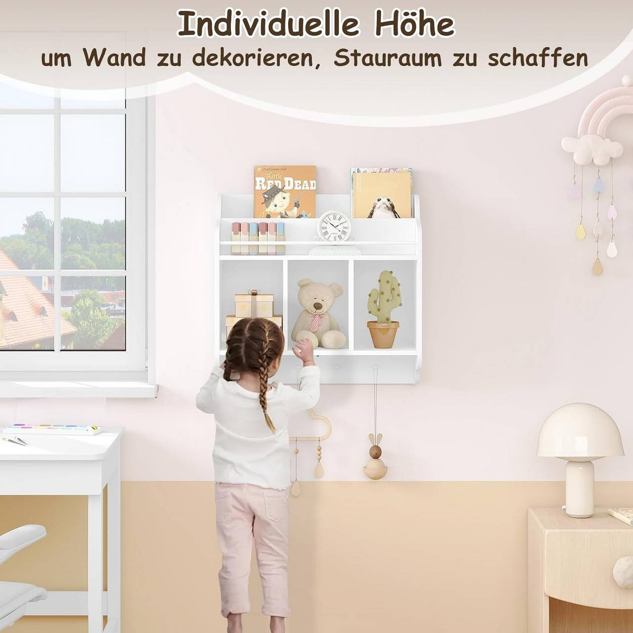 24goodz Kids Wall Shelf - Versatile Storage Space - Safe Design - MDF + Pine Wood - White - 60x57x20 cm